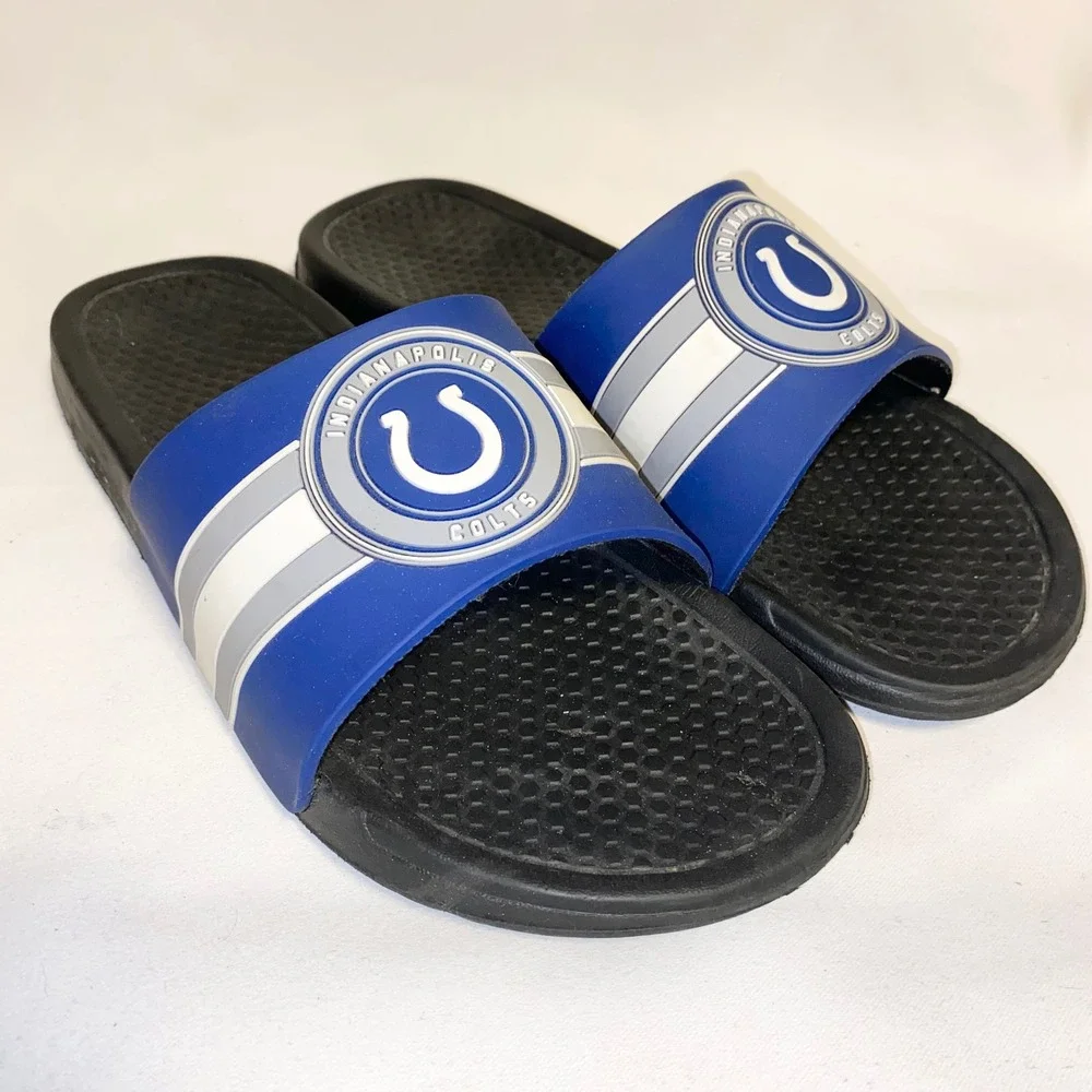 Indianapolis Colts NFL Logo Slide Sandals Flip Flops M 9-10 Blue‎ Black
